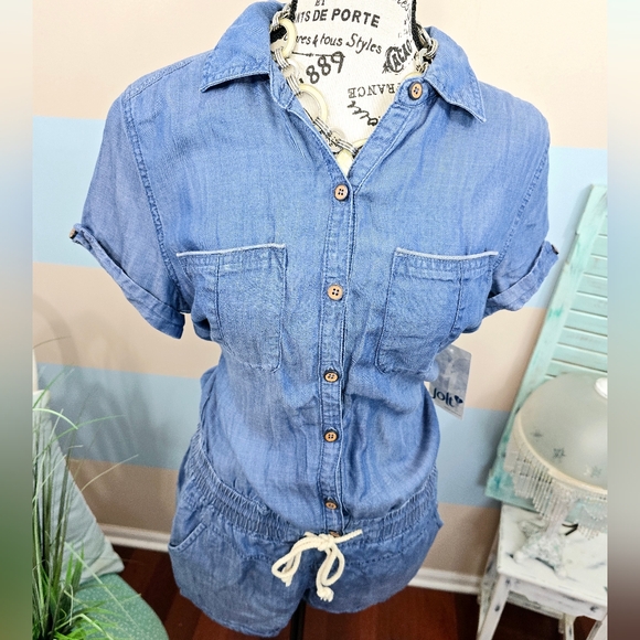 NWT Jolt Denim Romper With Drawstring Waist - Picture 5 of 14